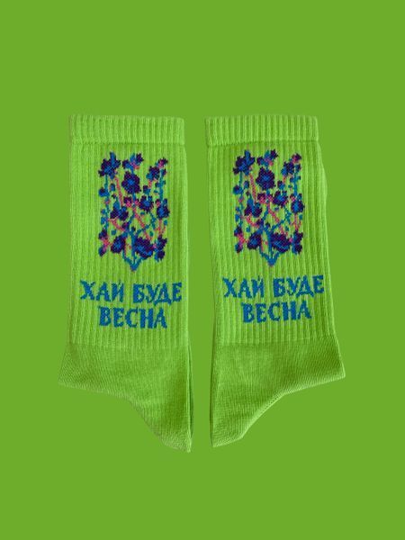 Шкарпетки "Хай буде весна" - лаймово-зелені з квітами Vesna-lime green-1 фото